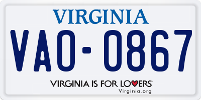 VA license plate VAO0867