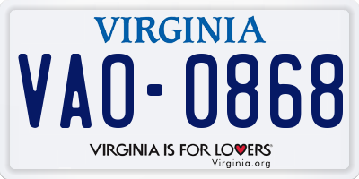 VA license plate VAO0868