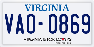 VA license plate VAO0869