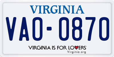 VA license plate VAO0870