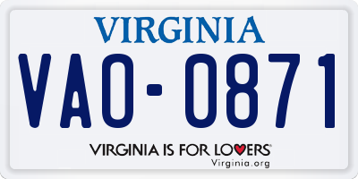 VA license plate VAO0871