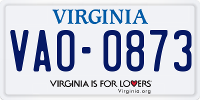 VA license plate VAO0873