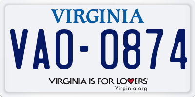 VA license plate VAO0874