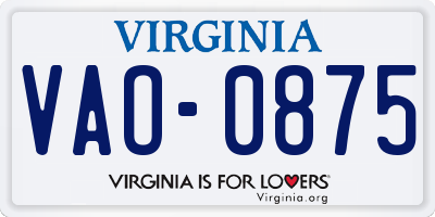 VA license plate VAO0875