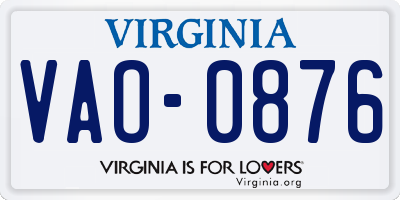 VA license plate VAO0876