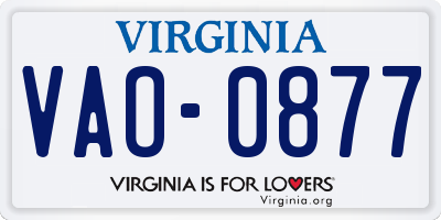 VA license plate VAO0877