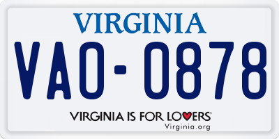 VA license plate VAO0878