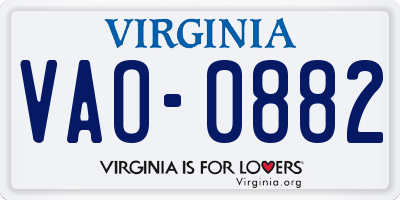 VA license plate VAO0882