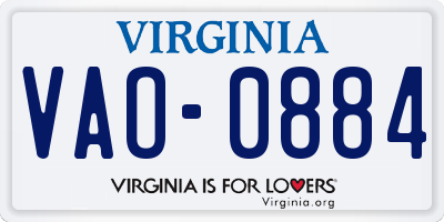 VA license plate VAO0884