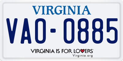 VA license plate VAO0885