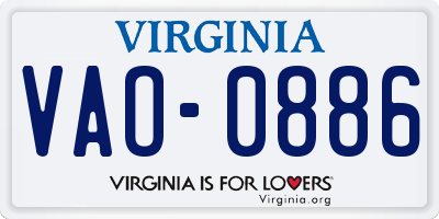 VA license plate VAO0886