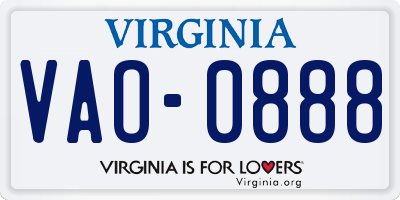 VA license plate VAO0888