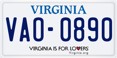 VA license plate VAO0890