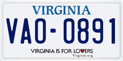 VA license plate VAO0891