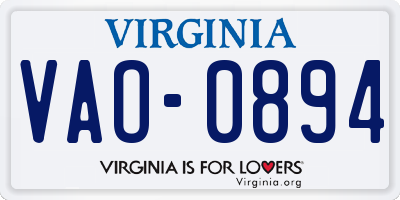 VA license plate VAO0894