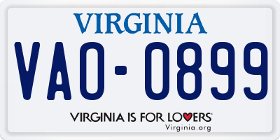 VA license plate VAO0899