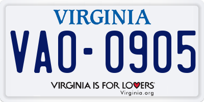 VA license plate VAO0905