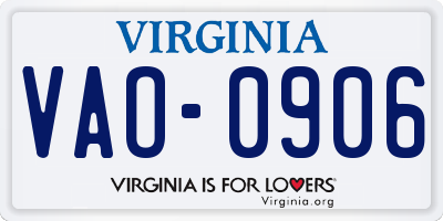 VA license plate VAO0906