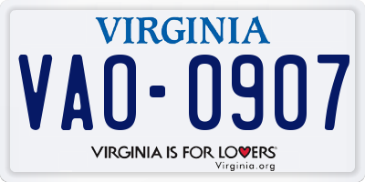 VA license plate VAO0907