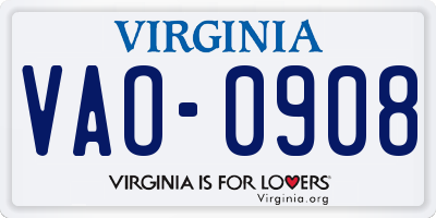 VA license plate VAO0908