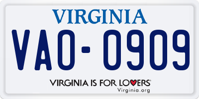 VA license plate VAO0909