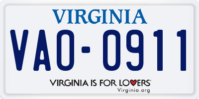 VA license plate VAO0911