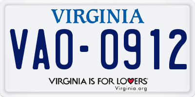 VA license plate VAO0912