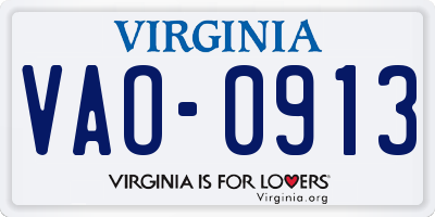 VA license plate VAO0913