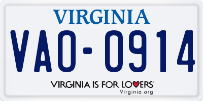 VA license plate VAO0914