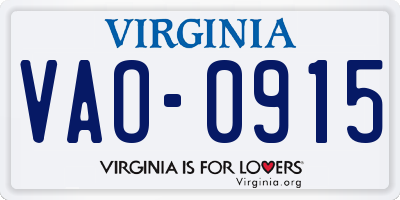 VA license plate VAO0915