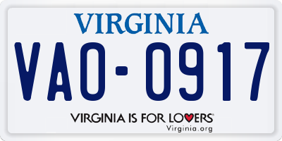 VA license plate VAO0917