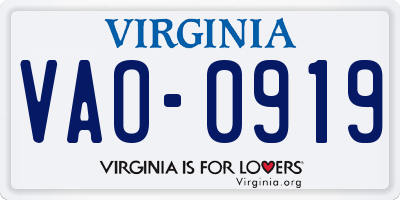 VA license plate VAO0919