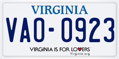 VA license plate VAO0923