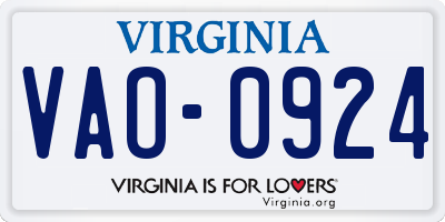 VA license plate VAO0924