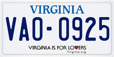 VA license plate VAO0925