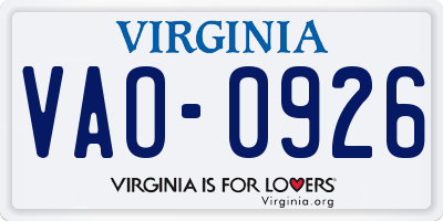 VA license plate VAO0926