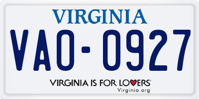 VA license plate VAO0927