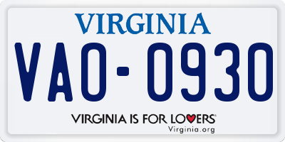 VA license plate VAO0930