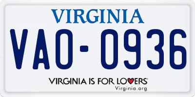 VA license plate VAO0936