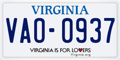 VA license plate VAO0937