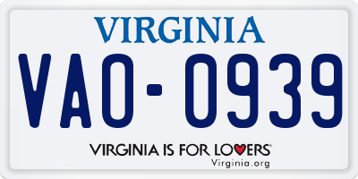 VA license plate VAO0939