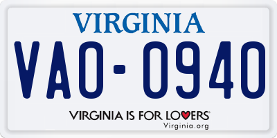 VA license plate VAO0940