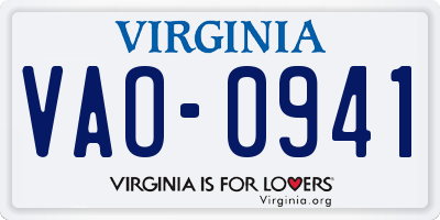 VA license plate VAO0941