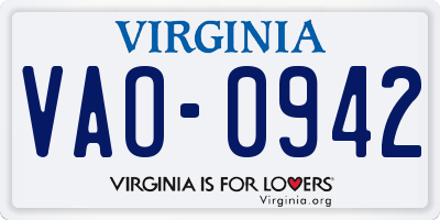 VA license plate VAO0942