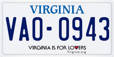 VA license plate VAO0943