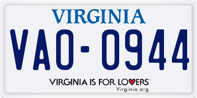 VA license plate VAO0944