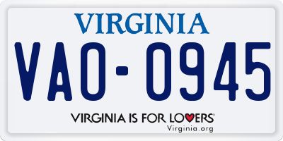 VA license plate VAO0945