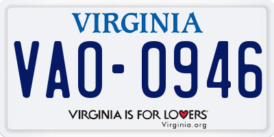 VA license plate VAO0946