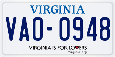 VA license plate VAO0948