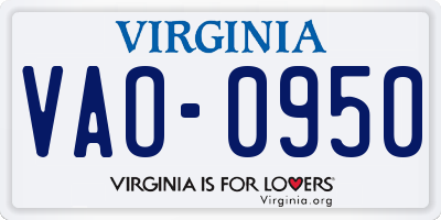 VA license plate VAO0950